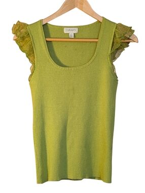 Carmen Lime Green Ribbed Tank Ruffle Lace Sleeves L Fairy Forest Cottagecore